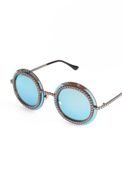 Round Studded Mirror Sunglasses