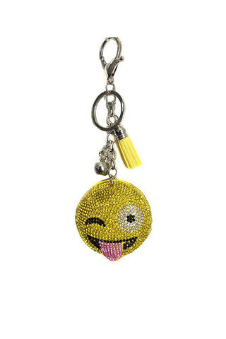Emoji Smiley Face Rhinestone DIAMANTE Keyring Bag Charm Key Chain 6