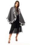 Knitted Faux Fur Swing Poncho Cape with Duo Colour Fur Trim