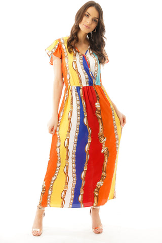 Multicolour Block Chain Print maxi dress
