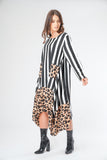 Stripe and Leopard Print Border Floaty Asymmetric Dress