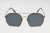 Black Gold Metal Frame Double Bridge Flat Bottom Sunglasses