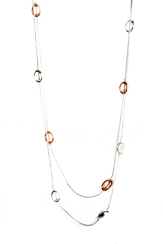 Double Layered Circle Interlink Chain Long Necklace in rose gold/silver