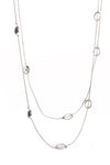 Double Layered Circle Interlink Chain Long Necklace in silver