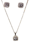 Square Cubic Zirconia Necklace & Earring Sets in silver