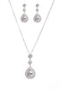 Tear Drop Cubic Zirconia Necklace & Earring Sets in Silver