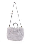 Faux Mink Fur Crossbody Handbag with Strap in silver grey