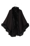 Knitted Faux Fur Swing Poncho Cape in black