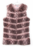 Snake Print Chevron Soft Faux Fur Leather Panel Gilet in pink