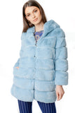 Ultra Soft Fluffy Faux Fur Hooded Coat in powder blue