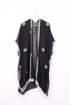Midi Length Flower Embroidered Tassel Kimono Jacket Cover Up