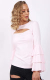Jersey Stretch Cotton Ruffle Bell Sleeve Top