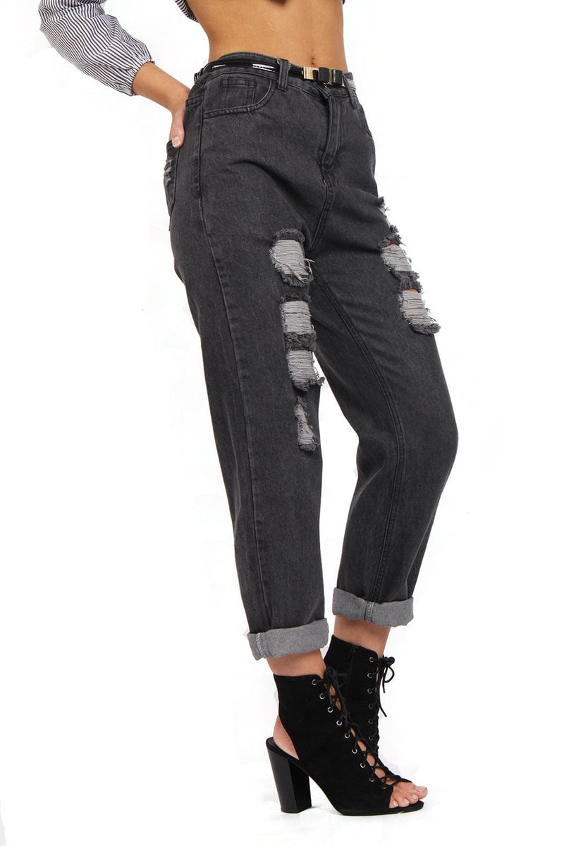 Black distressed boyfriend jeans deals