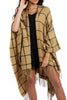 Camel Grid Check Blanket Cape with Tassels