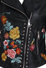 Floral Embroidered Studded Detail Biker Leather Jacket