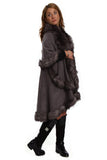 Fluffy Double Layered Faux Fur Trim Poncho