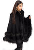 Knitted Double Layer Hooded Faux Fur Swing Cape Poncho