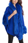 Knitted Faux Fur trim sleeve Poncho Cape