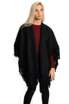 Soft Wooly Blanket Cape with Fringe Detail
