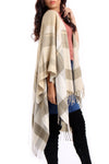 Stone Check Blanket Cape with Tassels