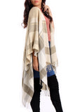 Stone Check Blanket Cape with Tassels