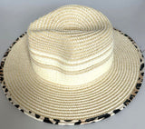 Paper Summer Sun Hat With Leopard Pint Fabric Brim