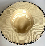 Paper Summer Sun Hat With Leopard Pint Fabric Brim