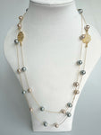 Double Chain Faux Pearl Necklace With Floral Element