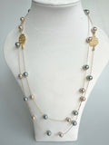 Double Chain Faux Pearl Necklace With Floral Element