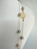 Double Chain Faux Pearl Necklace With Floral Element