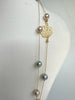 Double Chain Faux Pearl Necklace With Floral Element