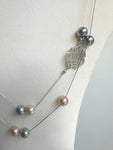 Double Chain Faux Pearl Necklace With Floral Element