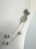 Double Chain Faux Pearl Necklace With Floral Element