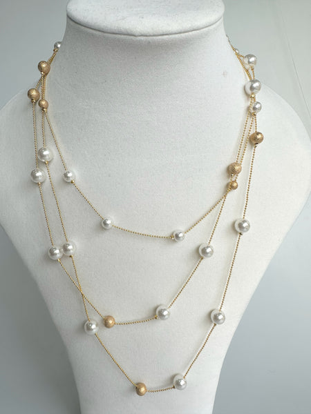 Plain Triple Chain Faux Pearl Necklace