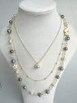 Triple Chain Faux Pearl Necklace With Love Writing And Floral Element