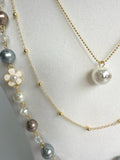 Triple Chain Faux Pearl Necklace With Love Writing And Floral Element