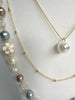 Triple Chain Faux Pearl Necklace With Love Writing And Floral Element