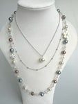 Triple Chain Faux Pearl Necklace With Love Writing And Floral Element