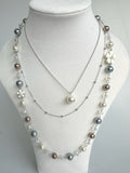 Triple Chain Faux Pearl Necklace With Love Writing And Floral Element