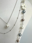 Triple Chain Faux Pearl Necklace With Love Writing And Floral Element