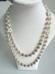 Double Chain Faux Pearl Necklace With Floral Element