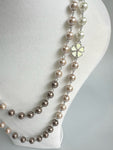 Double Chain Faux Pearl Necklace With Floral Element