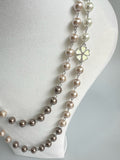 Double Chain Faux Pearl Necklace With Floral Element