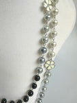 Double Chain Faux Pearl Necklace With Floral Element