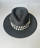 Paper Summer Sun Hat With Black And White Check Pattern Fabric Ring And Metal Pin