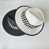 Paper Summer Sun Hat With Black And White Check Pattern Fabric Ring And Metal Pin