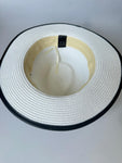 Paper Summer Sun Hat With Black And White Check Pattern Fabric Ring And Metal Pin