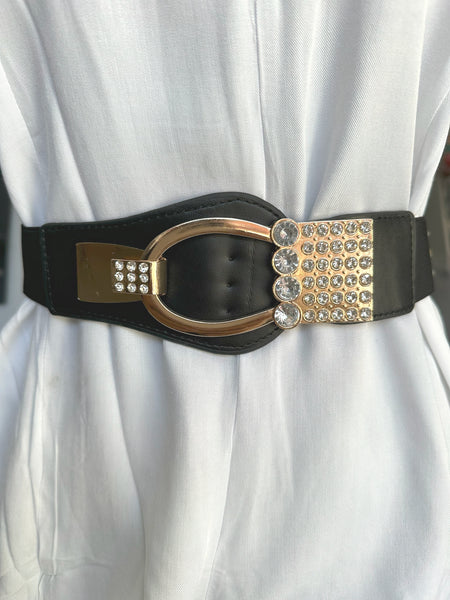 Diamante Buckle With Diamante Blocks Pu Summer Chunky Belt
