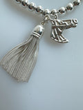 Beaded Alloy Bracelet With Dangling Creature And Tassel