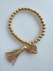 Beaded Silvery Alloy Bracelet With Dangling Heart And Tassel
